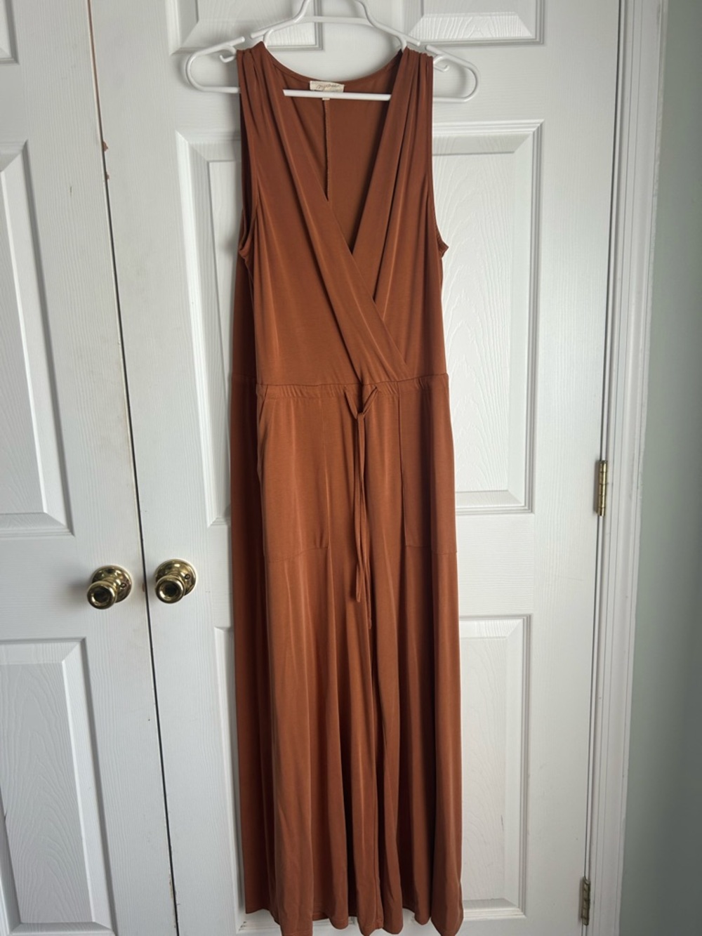 Sleeveless Rust Brown Wrap Jumpsuit